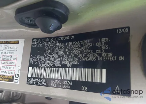 2009 Lexus Gx 470 z USA, uszkodzony, nr VIN JTJBT20XX90176976